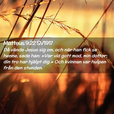 Picture 02 - Matteus 9:22 SV1917 - Då vände Jesus sig om, och när han fick se - Bible Verse Picture