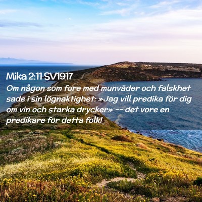 Picture 02 - Mika 2:11 SV1917 - Om någon som fore med munväder och falskhet - Bible Verse Picture
