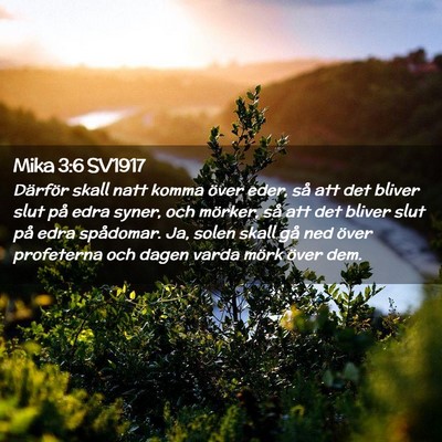 Picture 02 - Mika 3:6 SV1917 - Därför skall natt komma över eder, så att det - Bible Verse Picture