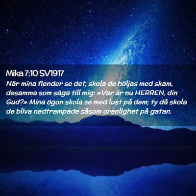Picture 02 - Mika 7:10 SV1917 - När mina fiender se det, skola de höljas med - Bible Verse Picture