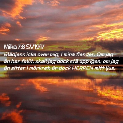 Picture 02 - Mika 7:8 SV1917 - Glädjens icke över mig, I mina fiender. Om jag - Bible Verse Picture