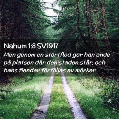 Picture 02 - Nahum 1:8 SV1917 - Men genom en störtflod gör han ände på - Bible Verse Picture