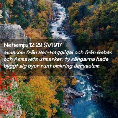 Picture 02 - Nehemja 12:29 SV1917 - ävensom från Bet-Haggilgal och från Gebas och - Bible Verse Picture