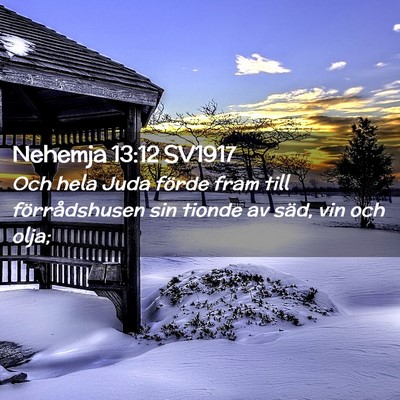 Picture 02 - Nehemja 13:12 SV1917 - Och hela Juda förde fram till förrådshusen sin - Bible Verse Picture