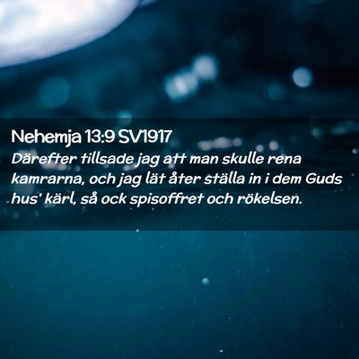 Picture 02 - Nehemja 13:9 SV1917 - Därefter tillsade jag att man skulle rena - Bible Verse Picture