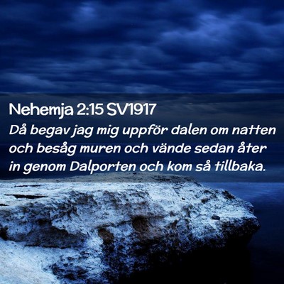 Picture 02 - Nehemja 2:15 SV1917 - Då begav jag mig uppför dalen om natten och - Bible Verse Picture