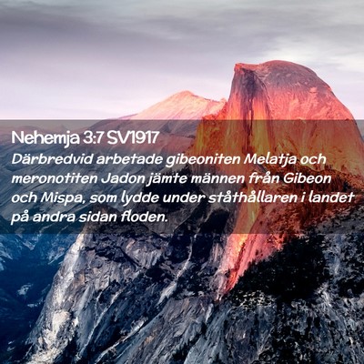 Picture 02 - Nehemja 3:7 SV1917 - Därbredvid arbetade gibeoniten Melatja och - Bible Verse Picture