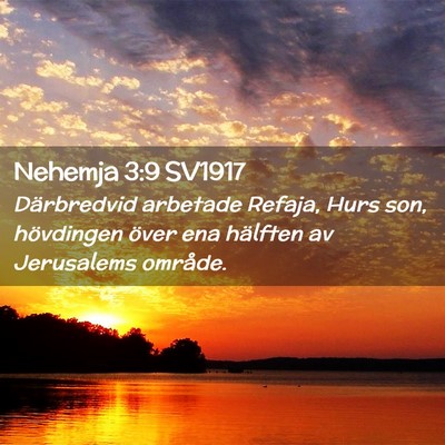 Picture 02 - Nehemja 3:9 SV1917 - Därbredvid arbetade Refaja, Hurs son, hövdingen - Bible Verse Picture