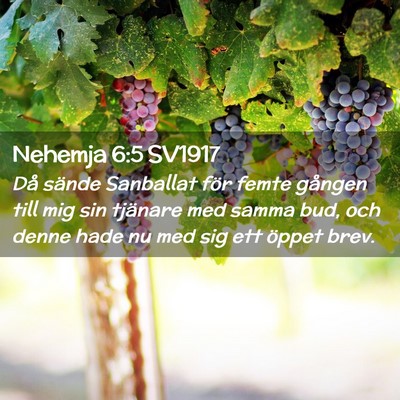 Picture 02 - Nehemja 6:5 SV1917 - Då sände Sanballat för femte gången till mig - Bible Verse Picture