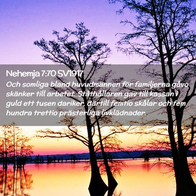 Picture 02 - Nehemja 7:70 SV1917 - Och somliga bland huvudmännen för familjerna - Bible Verse Picture