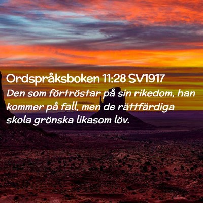 Picture 02 - Ordspråksboken 11:28 SV1917 - Den som förtröstar på sin rikedom, han kommer - Bible Verse Picture