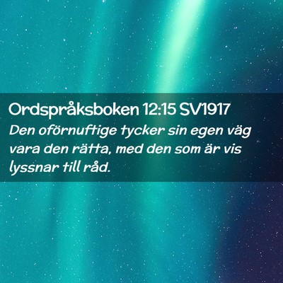 Picture 02 - Ordspråksboken 12:15 SV1917 - Den oförnuftige tycker sin egen väg vara den - Bible Verse Picture