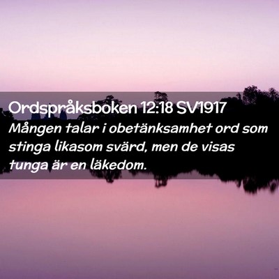 Picture 02 - Ordspråksboken 12:18 SV1917 - Mången talar i obetänksamhet ord som stinga - Bible Verse Picture