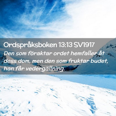 Picture 02 - Ordspråksboken 13:13 SV1917 - Den som föraktar ordet hemfaller åt dess dom, - Bible Verse Picture