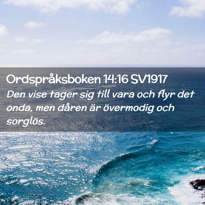Picture 02 - Ordspråksboken 14:16 SV1917 - Den vise tager sig till vara och flyr det onda, - Bible Verse Picture