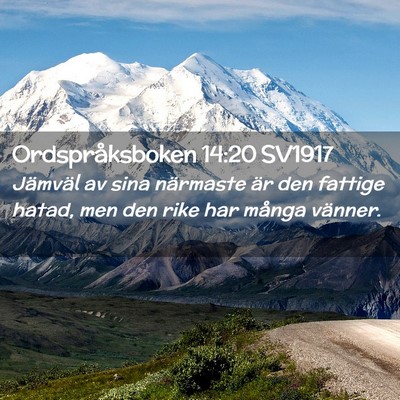 Picture 02 - Ordspråksboken 14:20 SV1917 - Jämväl av sina närmaste är den fattige hatad, - Bible Verse Picture