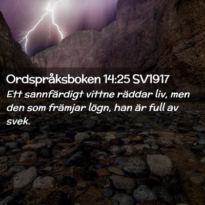 Picture 02 - Ordspråksboken 14:25 SV1917 - Ett sannfärdigt vittne räddar liv, men den som - Bible Verse Picture