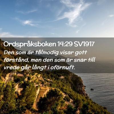 Picture 02 - Ordspråksboken 14:29 SV1917 - Den som är tålmodig visar gott förstånd, men - Bible Verse Picture