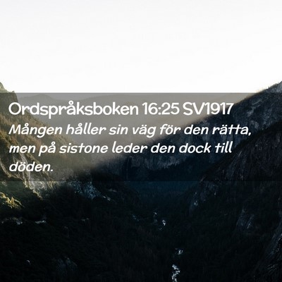 Picture 02 - Ordspråksboken 16:25 SV1917 - Mången håller sin väg för den rätta, men på - Bible Verse Picture