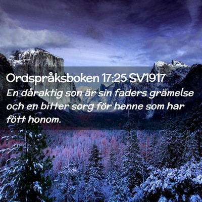 Picture 02 - Ordspråksboken 17:25 SV1917 - En dåraktig son är sin faders grämelse och en - Bible Verse Picture