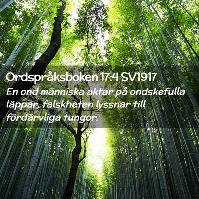 Picture 02 - Ordspråksboken 17:4 SV1917 - En ond människa aktar på ondskefulla läppar, - Bible Verse Picture