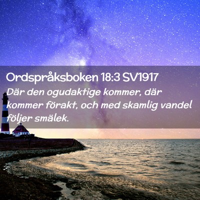 Picture 02 - Ordspråksboken 18:3 SV1917 - Där den ogudaktige kommer, där kommer förakt, - Bible Verse Picture