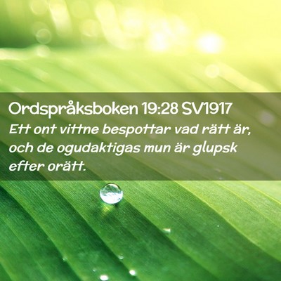 Picture 02 - Ordspråksboken 19:28 SV1917 - Ett ont vittne bespottar vad rätt är, och de - Bible Verse Picture