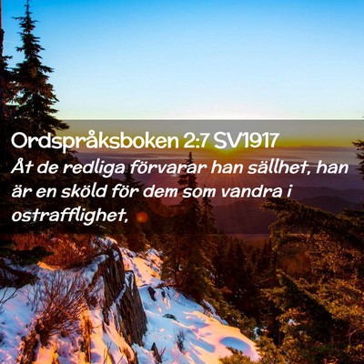 Picture 02 - Ordspråksboken 2:7 SV1917 - Åt de redliga förvarar han sällhet, han är en - Bible Verse Picture