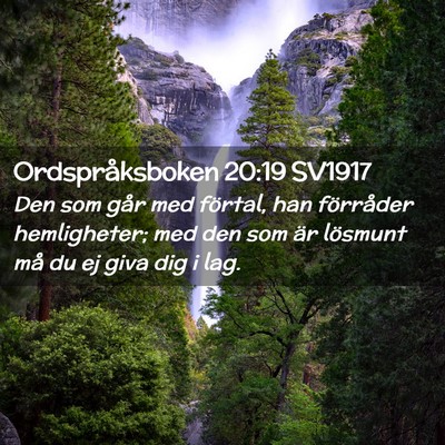 Picture 02 - Ordspråksboken 20:19 SV1917 - Den som går med förtal, han förråder - Bible Verse Picture