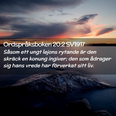 Picture 02 - Ordspråksboken 20:2 SV1917 - Såsom ett ungt lejons rytande är den skräck en - Bible Verse Picture