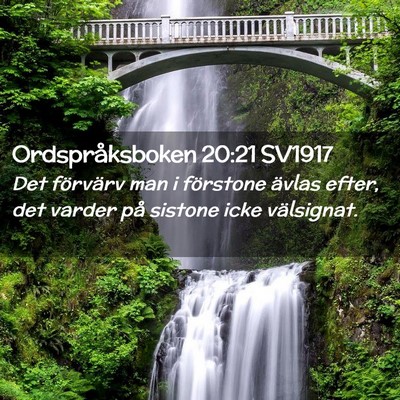 Picture 02 - Ordspråksboken 20:21 SV1917 - Det förvärv man i förstone ävlas efter, det - Bible Verse Picture