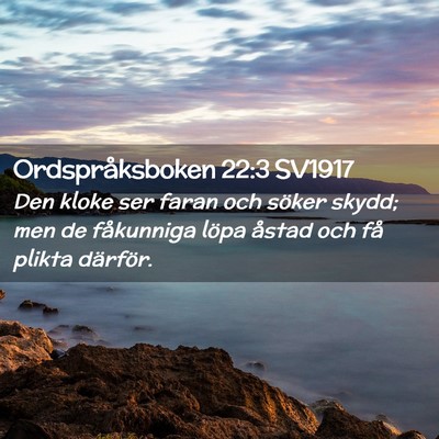Picture 02 - Ordspråksboken 22:3 SV1917 - Den kloke ser faran och söker skydd; men de - Bible Verse Picture