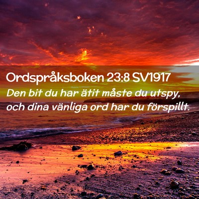 Picture 02 - Ordspråksboken 23:8 SV1917 - Den bit du har ätit måste du utspy, och dina - Bible Verse Picture