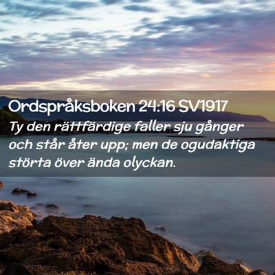 Picture 02 - Ordspråksboken 24:16 SV1917 - Ty den rättfärdige faller sju gånger och står - Bible Verse Picture