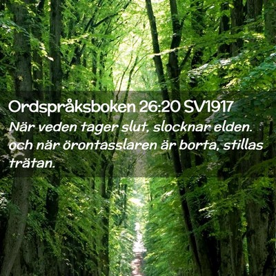 Picture 02 - Ordspråksboken 26:20 SV1917 - När veden tager slut, slocknar elden. och när - Bible Verse Picture