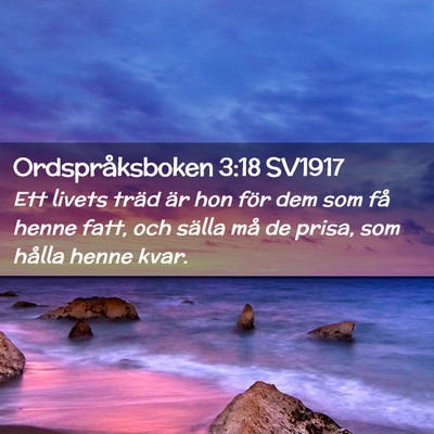 Picture 02 - Ordspråksboken 3:18 SV1917 - Ett livets träd är hon för dem som få henne - Bible Verse Picture