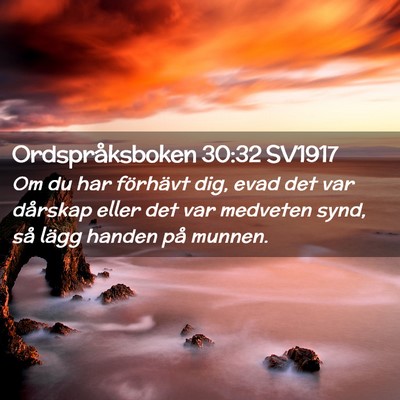 Picture 02 - Ordspråksboken 30:32 SV1917 - Om du har förhävt dig, evad det var dårskap - Bible Verse Picture