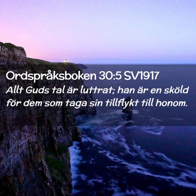 Picture 02 - Ordspråksboken 30:5 SV1917 - Allt Guds tal är luttrat; han är en sköld för - Bible Verse Picture