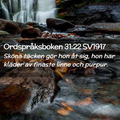 Picture 02 - Ordspråksboken 31:22 SV1917 - Sköna täcken gör hon åt sig, hon har kläder - Bible Verse Picture