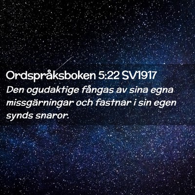 Picture 02 - Ordspråksboken 5:22 SV1917 - Den ogudaktige fångas av sina egna - Bible Verse Picture
