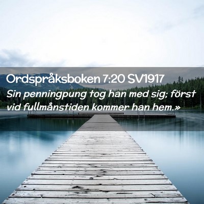 Picture 02 - Ordspråksboken 7:20 SV1917 - Sin penningpung tog han med sig; först vid - Bible Verse Picture