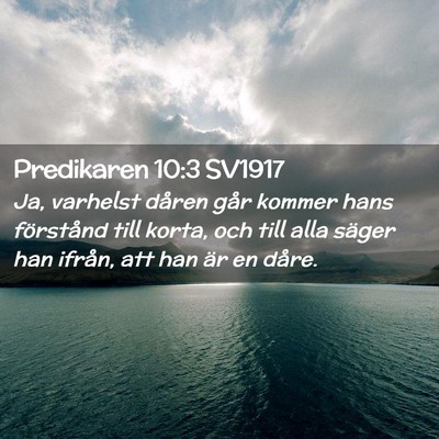 Picture 02 - Predikaren 10:3 SV1917 - Ja, varhelst dåren går kommer hans förstånd - Bible Verse Picture