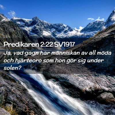 Picture 02 - Predikaren 2:22 SV1917 - Ja, vad gagn har människan av all möda och - Bible Verse Picture