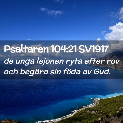 Picture 02 - Psaltaren 104:21 SV1917 - de unga lejonen ryta efter rov och begära sin - Bible Verse Picture