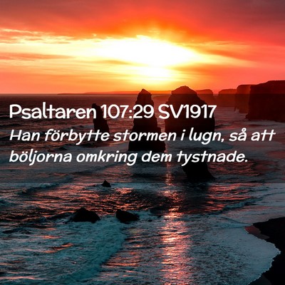 Picture 02 - Psaltaren 107:29 SV1917 - Han förbytte stormen i lugn, så att böljorna - Bible Verse Picture