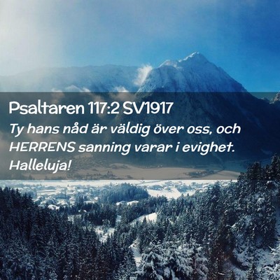 Picture 02 - Psaltaren 117:2 SV1917 - Ty hans nåd är väldig över oss, och HERRENS - Bible Verse Picture