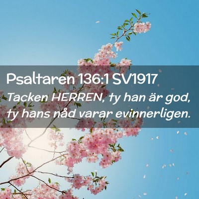 Picture 02 - Psaltaren 136:1 SV1917 - Tacken HERREN, ty han är god, ty hans nåd varar - Bible Verse Picture