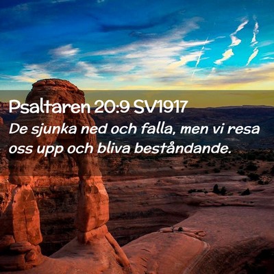 Picture 02 - Psaltaren 20:9 SV1917 - De sjunka ned och falla, men vi resa oss upp och - Bible Verse Picture