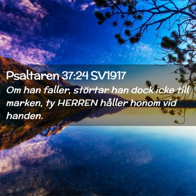 Picture 02 - Psaltaren 37:24 SV1917 - Om han faller, störtar han dock icke till - Bible Verse Picture