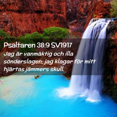 Picture 02 - Psaltaren 38:9 SV1917 - Jag är vanmäktig och illa sönderslagen; jag - Bible Verse Picture